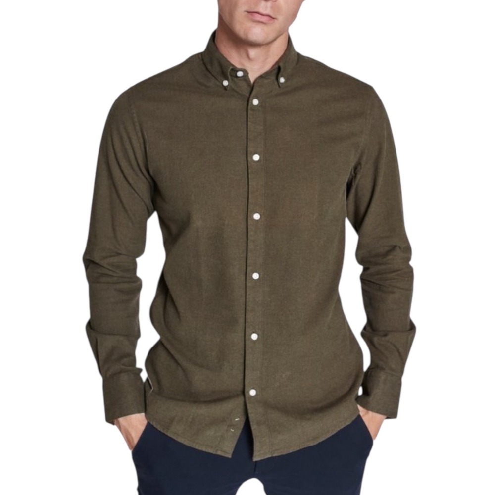 Bruun Stengade Men's Slim Fit Long Sleeve‎ Button Down Shirt Medium Green Cotton